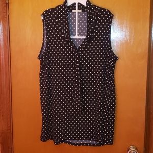 Beacon sleeveless white polka dot top faux tie 1X